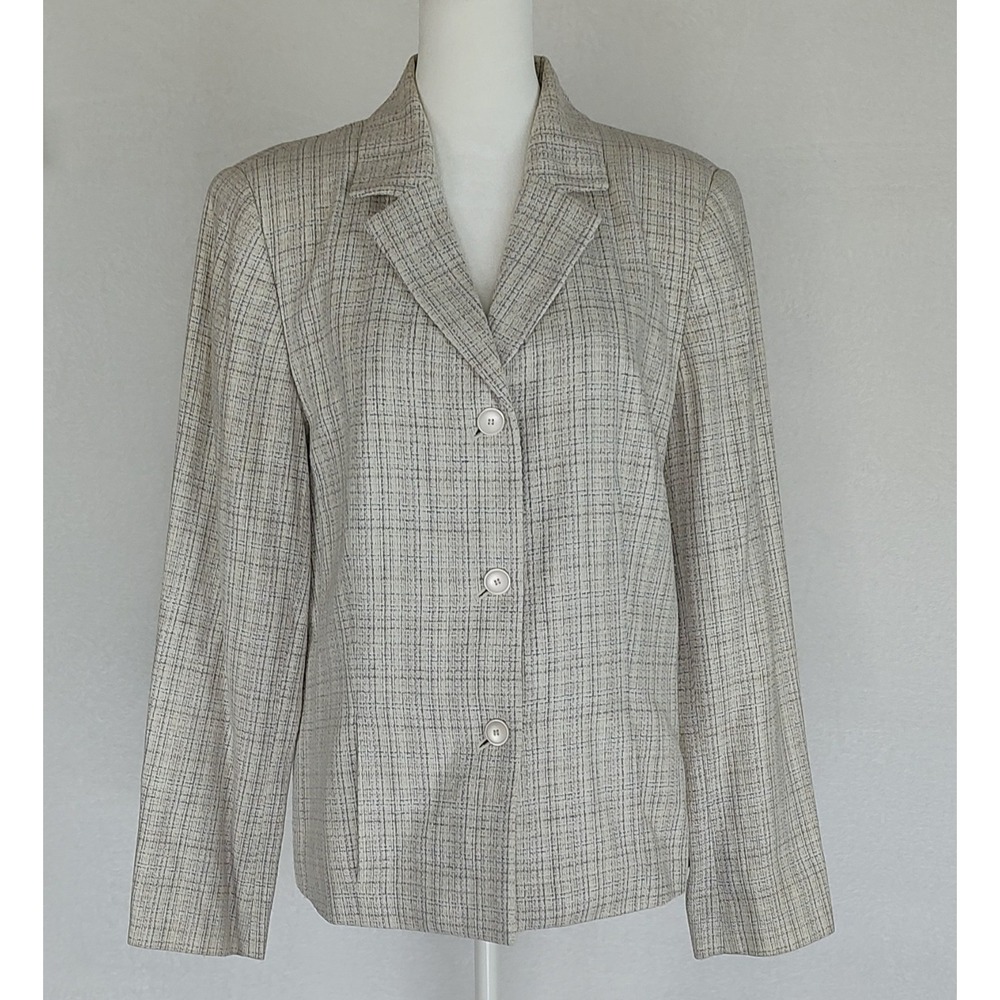 Norton McNaughton Silk Linen Blend Blazer Beige Purple Tweed Jacket Womens 10